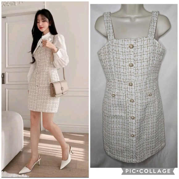 Elegant White Tweed Dress - Picture 1 of 12